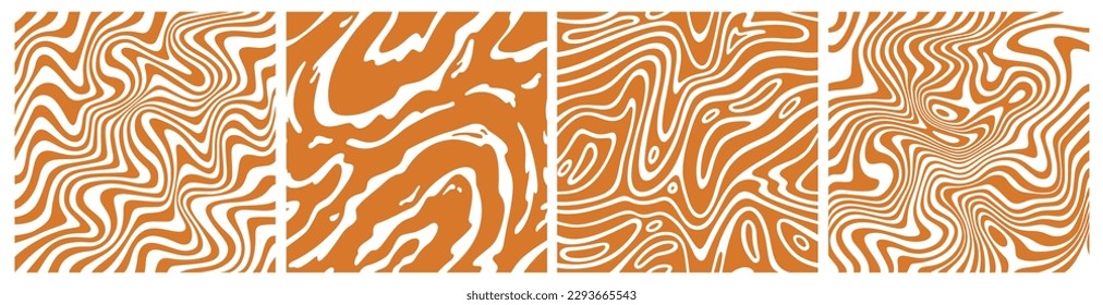 Wavy Caramel Pattern Set. Swirl and Splashing Toffee Background. Vector Illustration of Liquid Chocolate, Peanut Butter and Salted Caramel
