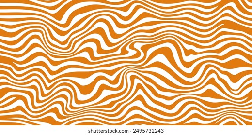 Wavy caramel seamless pattern, swirl peanut background. Vector abstract distorted ornament with beige and white stripes. Dynamic caramel backdrop with optical illusion. Sweet candy psychedelic texture