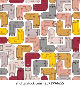 Wavy Cat pattern seamless. Crooked Pet background. Baby fabric background 
