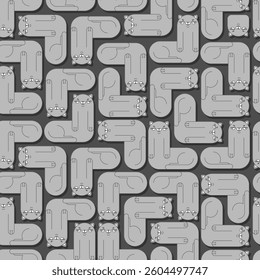 Wavy Cat pattern seamless. Crooked Pet background. Baby fabric background 