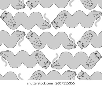 Wavy Cat pattern seamless. Crooked Pet background. Baby fabric background 