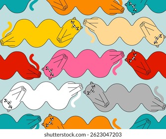 Wavy Cat pattern seamless. Crooked Pet background. Baby fabric background 