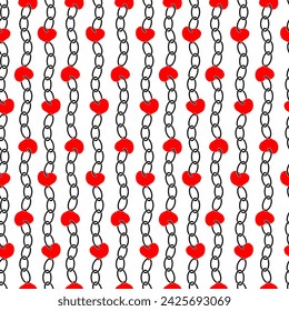 Wavy chains and hearts seamless in red and black. For fashion graphics such all-over print for fabric, home decor such as wallpaper, napkin, kitchen towel, tablecloths, bedclothes, wrapping, covering