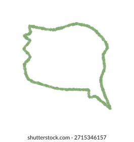 Wavy chalk outline speech bubble icon in green color. The bubble has an irregular box and subtle circle style, ideal for comment or chat design and for messages in communication themes.
