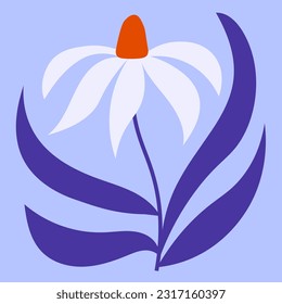 Wavy Chamomile Flower. Trendy minimal daisy in Matisse style. Vibrant botanical vector illustration, card, poster, banner