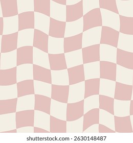 Wavy Check seamless vector pattern, groovy 90s checkers dusty pink wallpaper, textile print, fabric