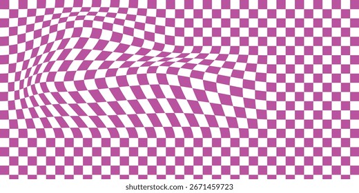 wavy checkerboard background. Retro psychedelic checkered wallpaper. Wavy groovy chessboard surface. Distorted geometric pattern. Twisted wavy texture wallpaper. Warped grid square vector illustration
