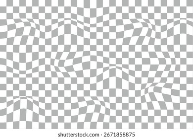 fundo xadrez ondulado. Papel de parede quadriculado psicodélico retrô. Superfície de xadrez ondulada groovy. Padrão geométrico distorcido.  Placa de onda trippy geométrica. eps 10