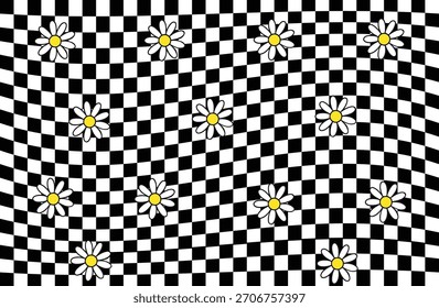 Wavy Checkerboard Daisy Flower Pattern