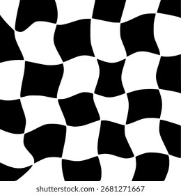 Wavy Checkerboard Distorted Black and White Squares Vector Illustration Pattern doodle 