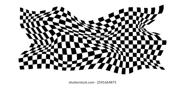 Wavy checkerboard visual distortion illusion. Chess board. Vector illustration.