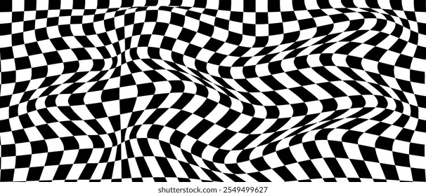 Wavy checkerboard visual distortion illusion. Chess board. Vector illustration.