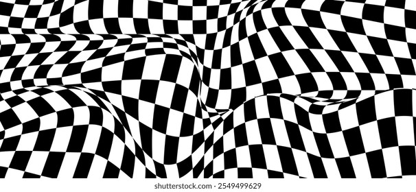 Wavy checkerboard visual distortion illusion. Chess board. Vector illustration.