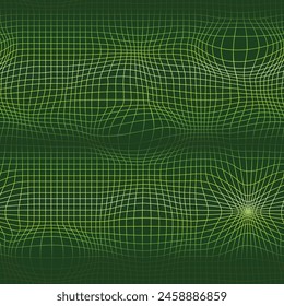 Wavy checkered lines seamless pattern. Monochrome squares digital lines background. Stripes textured ornament for banner, business backdrop, wrapping paper, textile. Green digital web print