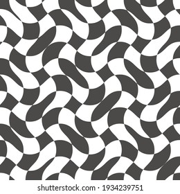 Wavy checkered seamless pattern. Abstract twisted background