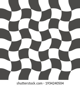 Wavy checkered seamless pattern. Abstract twisted background