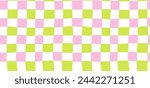 Wavy Checkered Seamless Pattern, Retro Hand Drawn Grid Texture. Funky Contemporary Checker Board Groovy Style. Vector Illustration in Bright Color. Trendy Wallpaper Design. Groovy Chess Pattern.