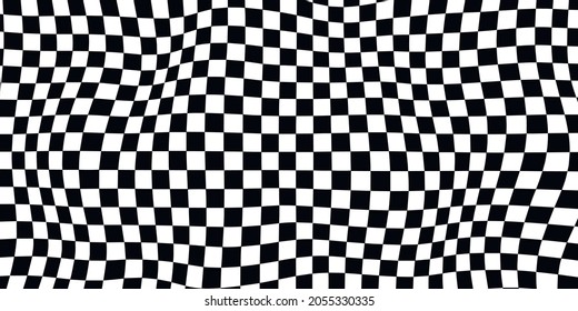 Un tablero de ajedrez ondulado. Concepto de tablero de ajedrez. Efecto de distorsión de onda. Ilustración vectorial.