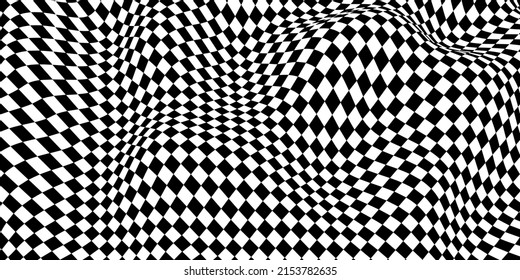 Wavy chess board. Chessboard concept. Wave distortion effect. Vector illustration.