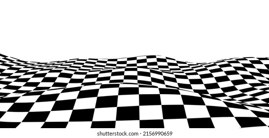  Wavy chess board. Chessboard concept. Wave distortion effect. Vector illustration.