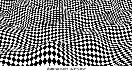 Wavy chess board. Chessboard concept. Wave distortion effect. Vector illustration.