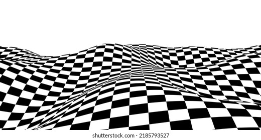 Wavy chess board. Chessboard concept. Wave distortion effect. Vector illustration.