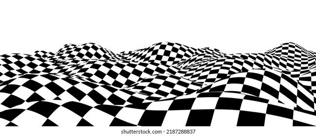 Wavy chess board. Chessboard concept. Wave distortion effect. Vector illustration.