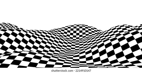 Wavy chess board. Chessboard concept. Wave distortion effect. Vector illustration.