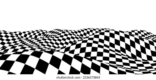 Wavy chess board. Chessboard concept. Wave distortion effect. Vector illustration.