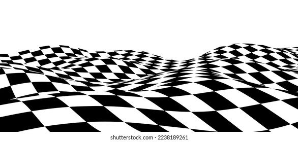 Wavy chess board. Chessboard concept. Wave distortion effect. Vector illustration.