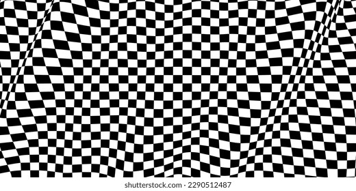 Wavy chess board. Chessboard concept. Wave distortion effect. Vector illustration.