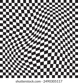 Wavy chess board. Chessboard concept. Wave distortion effect. Retro fluid abstract checkerboard backdrop. Perfect for textile, wallpaper or print design. Vector illustration. eps10