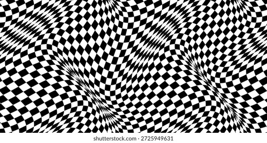 Tabuleiro ondulado de xadrez. Conceito de tabuleiro de xadrez. Efeito de distorção de onda. Ilustração vetorial.