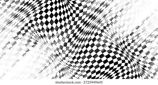Tablero de ajedrez ondulado. Concepto de tablero de ajedrez. Efecto de distorsión de onda. Ilustración vectorial.