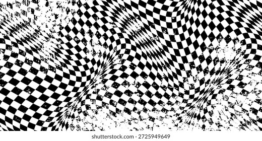 Wellenförmiges Schachbrett. Schachbrettkonzept. Wellenverzerrungseffekt. Vektorgrafik.