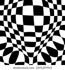 Wavy chess board. Chess board concept wave distortion effect. black and white psychedelic background. Illustration vector