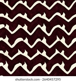 Wavy chevron shapes in burgundy and white,  grunge lines ikat pattern, striped seamless pattern, Vector illustration background for print the paper.