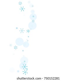 Wavy Christmas background with random scatter falling turquoise snowflakes and blue polka dots isolated on white.