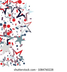 Wavy Christmas colorful stars confetti falling, isolated on white. Magic shining flying stars and glitter dots sparkle cosmic backdrop