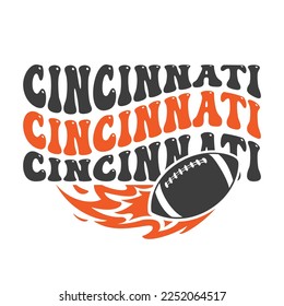 Wavy Cincinnati, OH, USA Lettering Design. Retro Waves Illustration Vector Design. Hippie Clip art Stacked Text Boho.