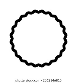 Wavy circle frame. Round shape with curvy borders. Wavy photo vignette, mirror framing, empty box or tag, design element for scrapbooking albums. Vector graphic illustration.