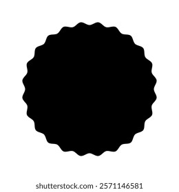 Wavy circle shape. Round form with curvy borders. Empty text box, label, price tag, quality or certified mark isolated on white background. Vector graphic illustration.