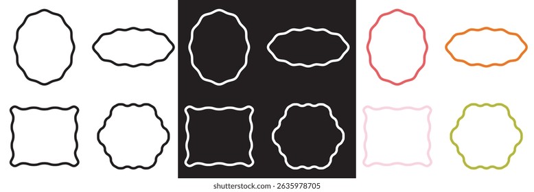 Wavy circular, oval and rectangular shape elements . Vector for websites, mobile interfaces, presentations, banner, visual branding etc. Vector illustration. isolated on white and black background.
