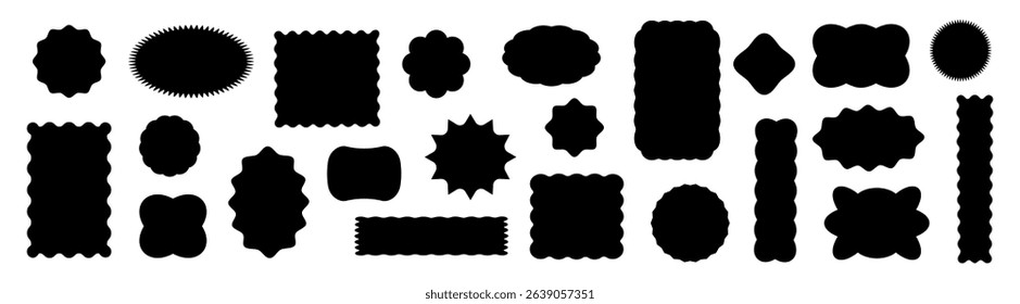 Wavy circular, oval and rectangular shape elements set. Abstract elements for template, stickers, promo design, web design and social media