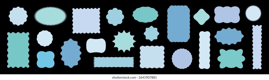 Wavy circular, oval and rectangular shape elements set. Abstract elements for template, stickers, promo design, web design and social media