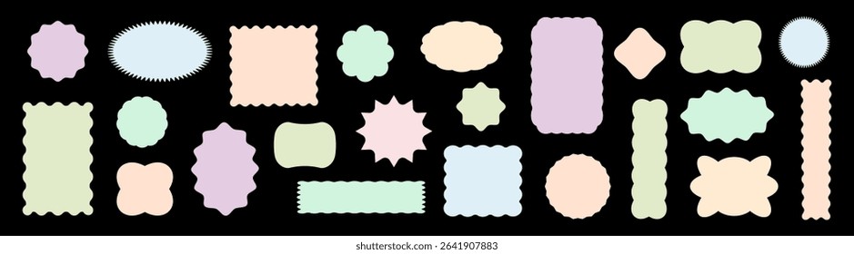 Wavy circular, oval and rectangular shape elements set. Abstract elements for template, stickers, promo design, web design and social media