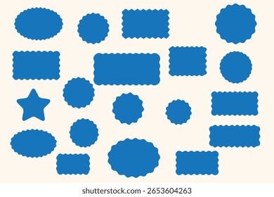 Elementos de forma ondulados circulares, ovais e retangulares definem a ilustração de vetor. Coleta de quadros de bordas estridentes de vieira.
