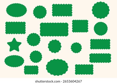Elementos de forma ondulados circulares, ovais e retangulares definem a ilustração de vetor. Coleta de quadros de bordas estridentes de vieira.