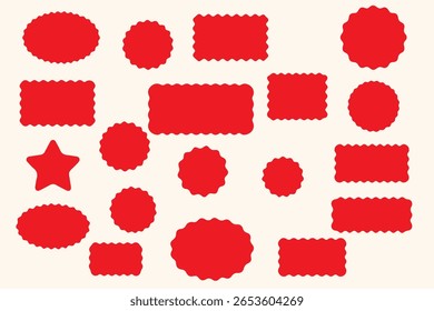 Elementos de forma ondulados circulares, ovais e retangulares definem a ilustração de vetor. Coleta de quadros de bordas estridentes de vieira.