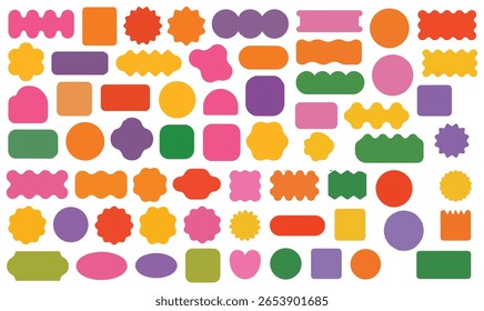 Wavy circular, oval and rectangular shape elements set vector illustration. Scallop squiggly borders frame collection.